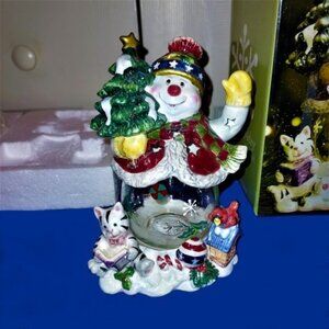 Kirkland's Vintage Holiday Snowman Tealight or Votive Candle Holder NWT